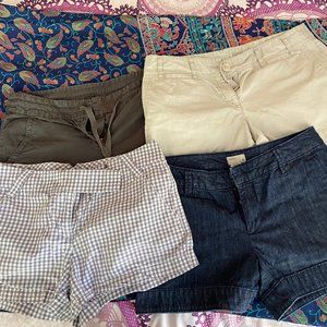 Four pack of 5" shorts: J.Crew, Gap, Loft
